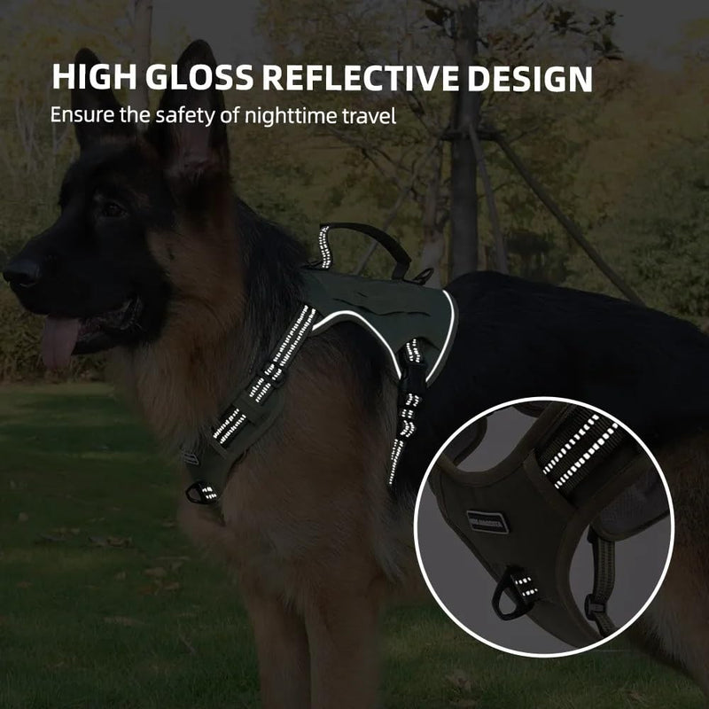 Tactical Dog Harness with Leash for Large Dogs, No Pull Adjustable Dog Harness, Reflective K9 Working Pet Vest for Walking, Training (Army Green, XL) Army Green - PawsPlanet Australia