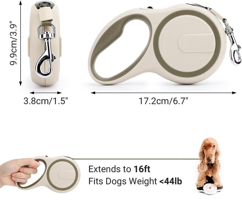 OUTnWILD Retractable Dog Leash - Retractable Dog Leash 16ft for Small/Medium Breeds/Pets Up to 44lbs. 360° Tangle Free Design with One Touch Quick-Lock Braking System&Anti-Slip Handle. (Khaki) Khaki - PawsPlanet Australia