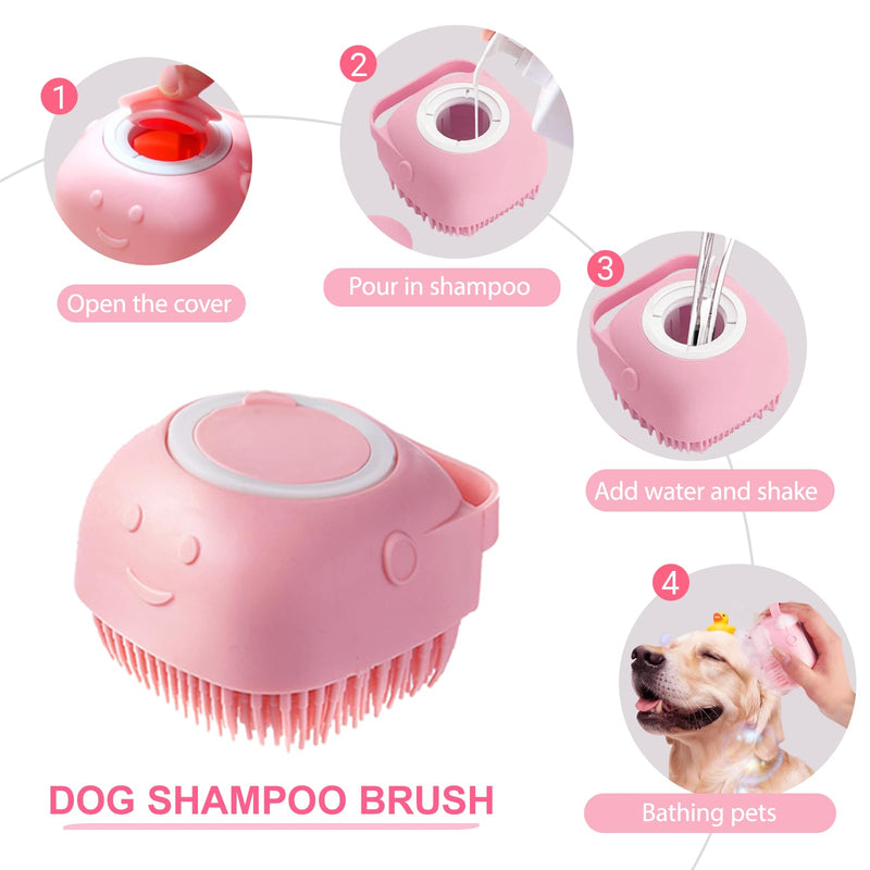 2 Piece Pink Dog Bath Supplies with Dog Brush and Shampoo Brush 2Pack
