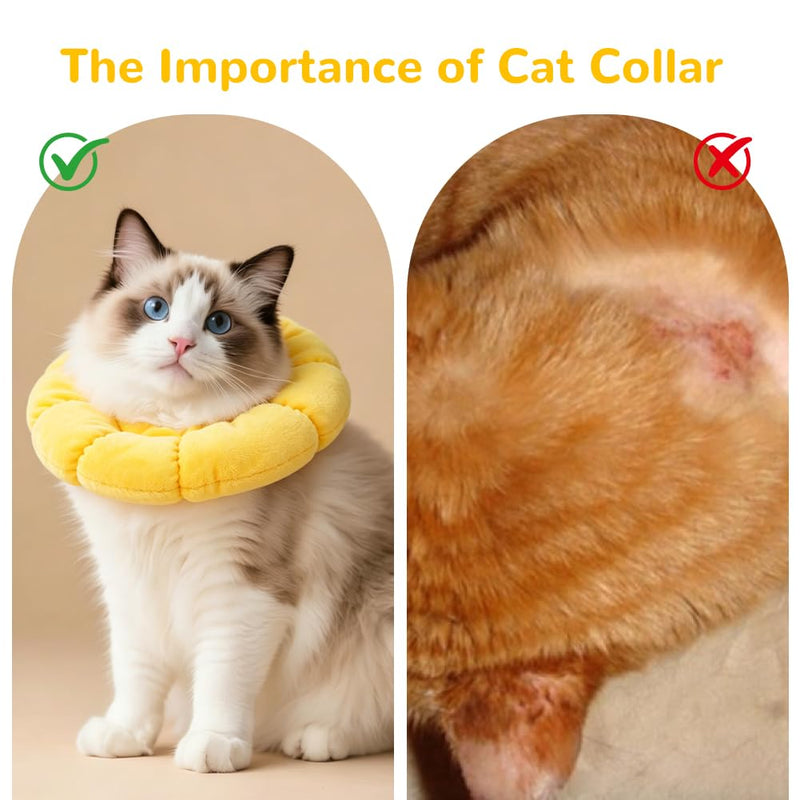 Cat Recovery Sunflower Collar, Adjustable Yellow Recovery Collar, Soft Sun Flower Neck Cones, Anti-Bite/Lick, Washable and Breathable, Cute Pet Neck Cones Protector for Cats, Dogs & Rabbits, M