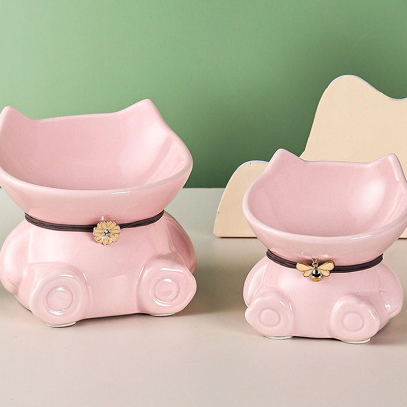 Ceramic Raised Cat Bowls for Indoor Cats 5.8 Inch Green Cute Elevated Food Bowls 15° Tilted Whisker Friendly Water Bowl Dishwasher Safe Puppy Feeding Set Supplies Dog Accessories Green Cute Elevated Cat Food Bowls