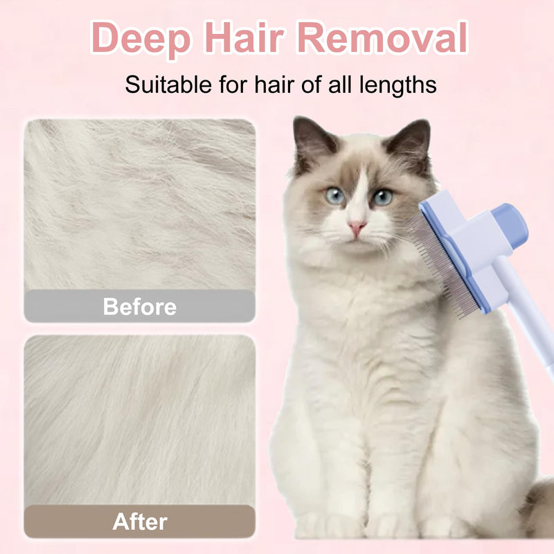2PCS Flea Comb for Cats Dog Brush for Shedding, Pet Hair Removal Tool with Long & Short Stainless Steel Metal Teeth and Release Button Self-Cleaning for Shedding and Tangles (Pink+Blue) Pink+Blue