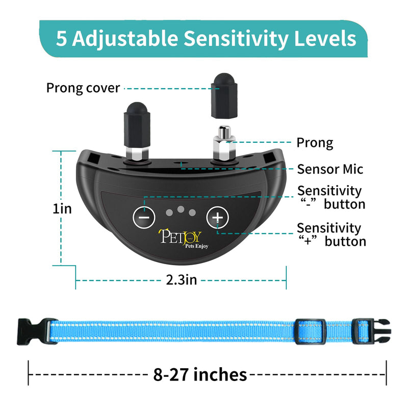 PetJoy Dog Bark Collar, Automatic Barking Collars, Bark Shock Collar with 5 Adjustable Levels of Sensitivity, Barking Training Collar IPX7 Waterproof, Bark Collar 3 Packs Bark 301 - PawsPlanet Australia