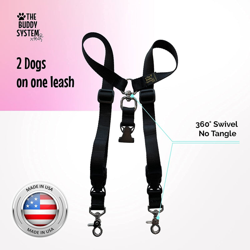 The Buddy System Accessories for Our Dog Leashes Made in USA (Double Buddy, Regular Dog Black) Double Buddy Regular