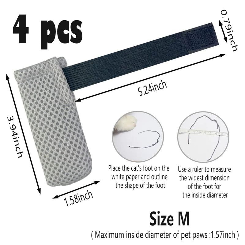 Pack of 4 Adjustable Cat Mesh Shoes, Breathable Paw Protection, Suitable as Anti-Scratch Boots for Bathing & Nail Care (Size M)