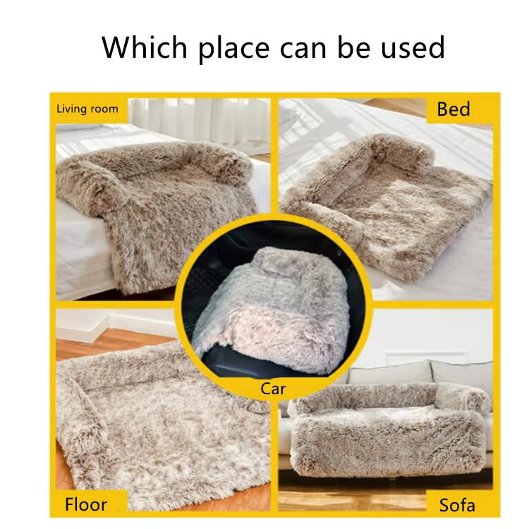 Plush Pet Couch Cover Rug with Non-Slip Base, Shaggy Pet Rug (Beige, Small 24.5" L x 24.5" W x 6" H) Beige - PawsPlanet Australia