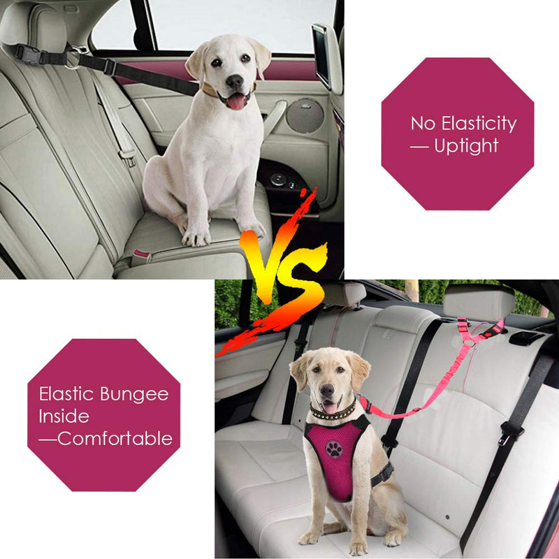 Lukovee Dog Car Seat Belt, 2 Pack Headrest Restraint Seatbelt, Adjustable Pet Safety Leads with Reflective Elastic Bungee for Dog Harness Collar Travel Daily Use (Fluorescent Pink,Headrest) A.Fluorescent Pink Headrest, 2 Pcs - PawsPlanet Australia