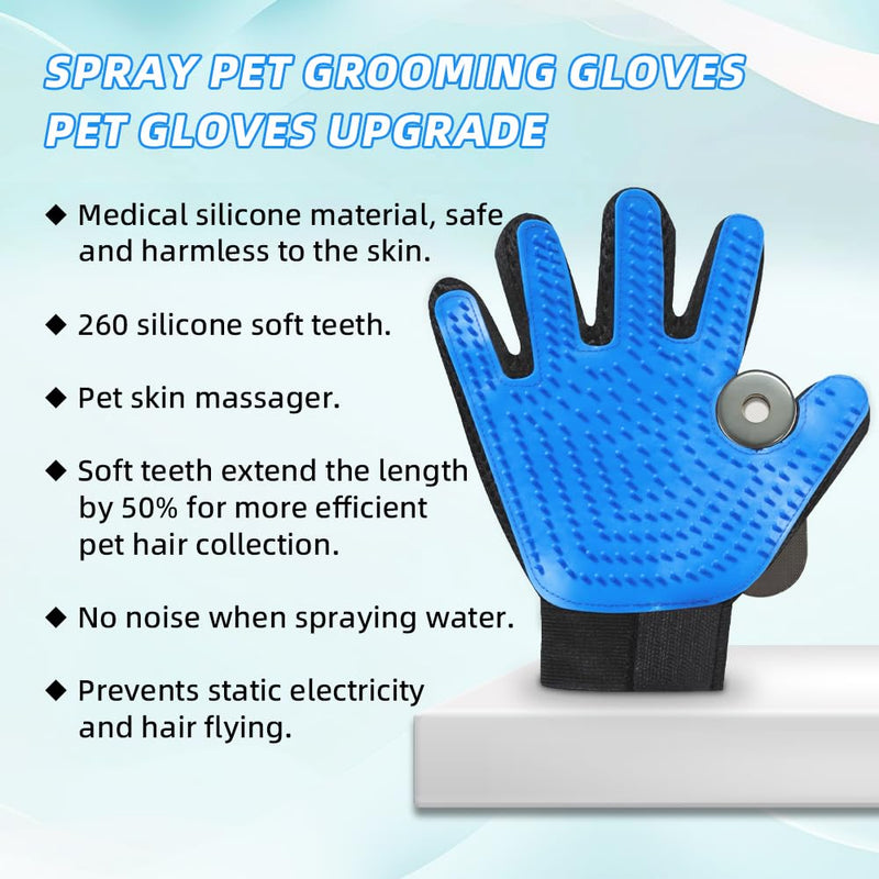 OneNine Upgrade Efficient Pet Hair Remover Glove, Cat & Dog Grooming Gloves for Shedding, Pet Steam Grooming Gloves, Deshedding Steam Glove, Upgrade Spray Cat Grooming Brushes (Blue) - PawsPlanet Australia