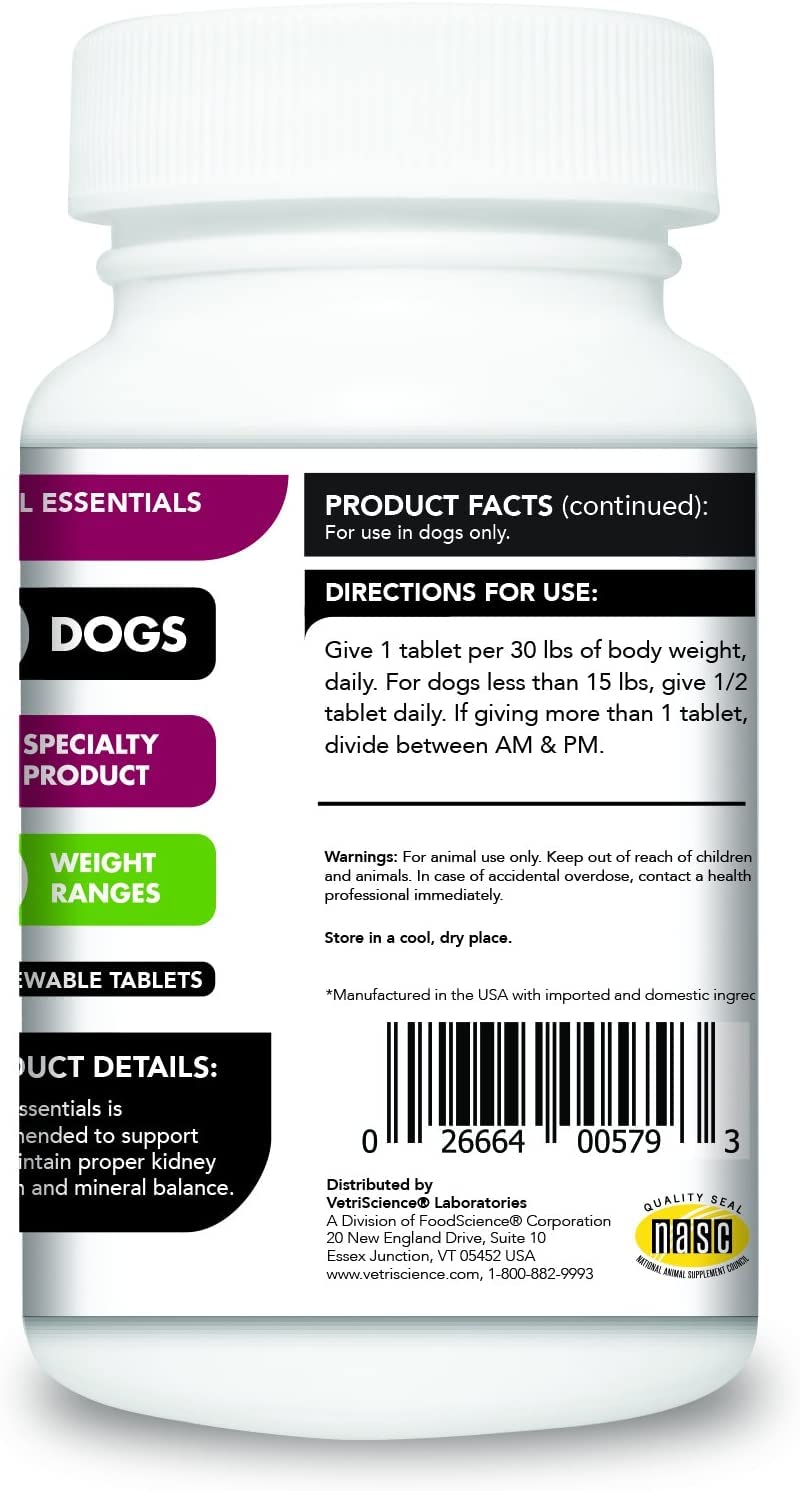 VETRISCIENCE Renal Essentials Kidney Supplement for Dogs – Kidney and Urinary Tract Support, Dog Kidney Supplement with Astragalus Root, Nettle and Herbs, UT Health Kidney Support