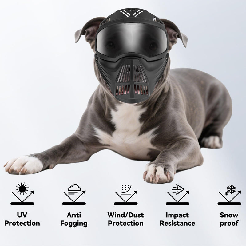 Namsan Large Dog Goggles with Basket Muzzle, Breathable, Full Face Protective, Dog Sunglasses with Mouth Cover for Medium to Large Dogs, Adjustable, Black (Full-Face)Black - PawsPlanet Australia
