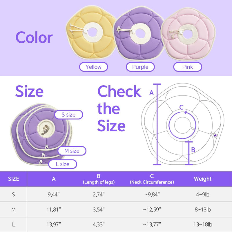 Adjustable Flower Recovery Collar for Dogs and Cats, Soft Comfortable Lightweight, Prevent Licking Wounds, Non-Vision Blocking, Pink,Yellow,Purple (Pink, Medium) - PawsPlanet Australia