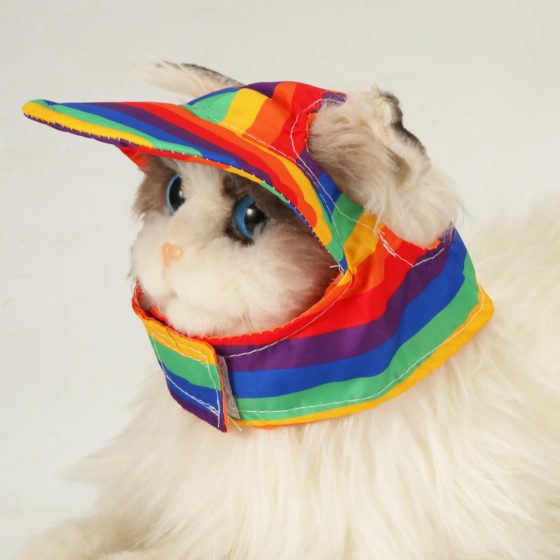 Dog Sun Hat with Ear Holes, Rainbow Dog Baseball Cap Adjustable Pet Visor for Summer Breathable All Season Outdoor Protection Gear for Small Medium Large Cat Puppy (S) S - PawsPlanet Australia