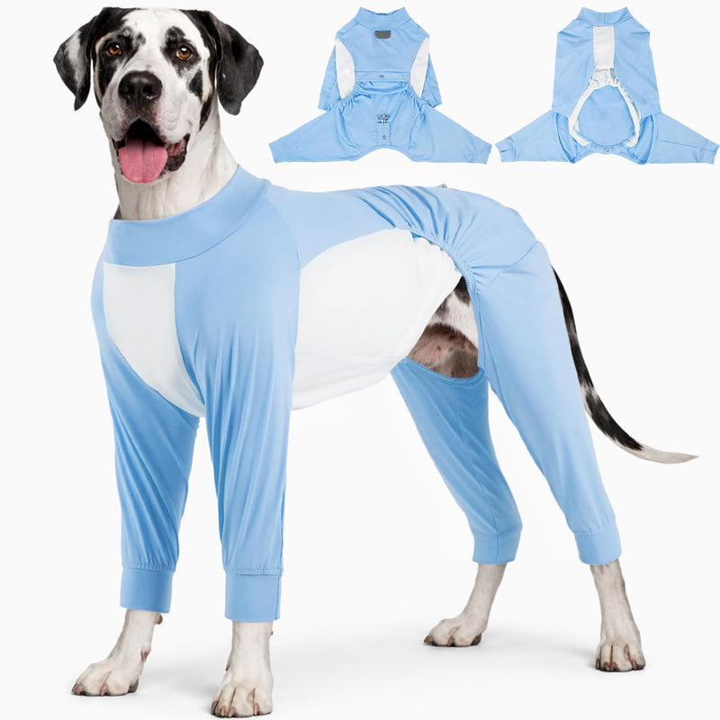 ROZKITCH Dog Onesie, Four Leg Full Body Suit Summer Cool Dog Surgery Recovery Suit Shedding Shirt Sun Protective Shirt Lightweight Stretch Pyjamas Summer Vest(Yellow, 4XL) Blue 4XL