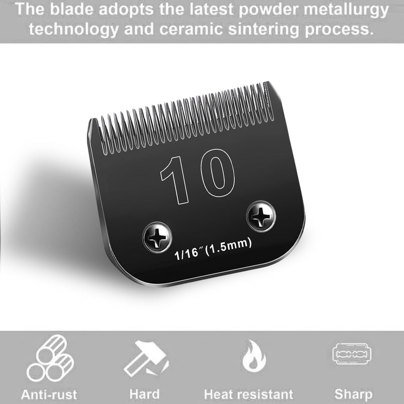 10 Blades Dog Grooming Blades Compatible with Andis/Oster A5/Wahl KM-10 Series Dog Clippers,Detachable Clipper Replacement Blade,Black,Size 10 Blade 1/16" (10#/3PCS) 2PC 10:1/16''(1.5MM) - PawsPlanet Australia
