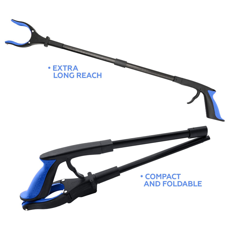 Grabber Reacher Tool-Long 32 Inch Aluminum Foldable Pick Up Stick-Strong Grip Shelves LED Light Magnetic Tip, Lightweight Trash Picker Claw Reacher Grabber Tool for Elderly - by Luxet (32 Inch, Blue)
