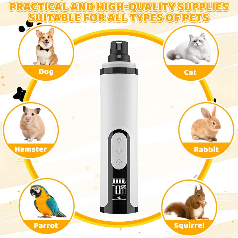 NAVESO Dog Nail Grinders, Dog Caw Grinder with 3 Speed, Dog Claw Clippers, Dog Nail Trimmer with Dual LED Lights and LCD Display, USB Rechargeable LED Pet Nail Grinder for Dogs Cats (2 Heads) - PawsPlanet Australia