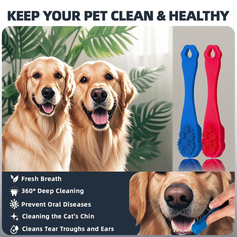 4PCS Dog Bath Brush | Dog Scrubber for Bath | Dog Shampoo Brush | Dog Toothbrush | Dog Finger Toothbrush | Dog Shower/Washing Brush with Adjustable Ring Handle - Dog Bath Supplies (Blue Red) - PawsPlanet Australia