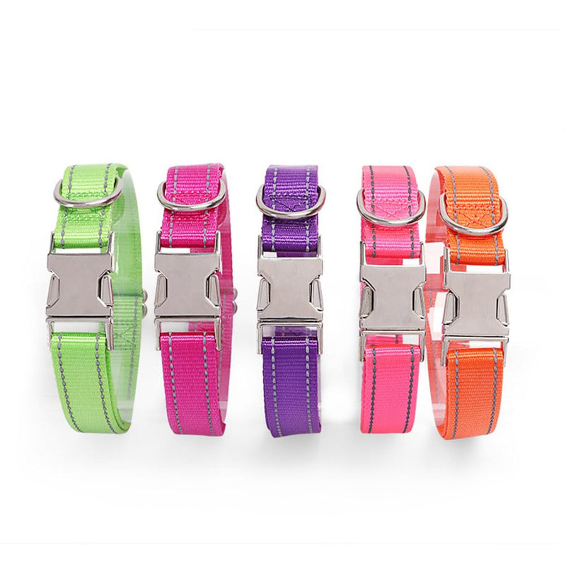 Reflective Dog Collar and Leash Set with Metal Buckle, Soft Sturdy Nylon Dog Collars with Quick Release Buckle, Adjustable Pet Collars with with ID Tag Ring for Small Medium Large Dogs Orange - PawsPlanet Australia