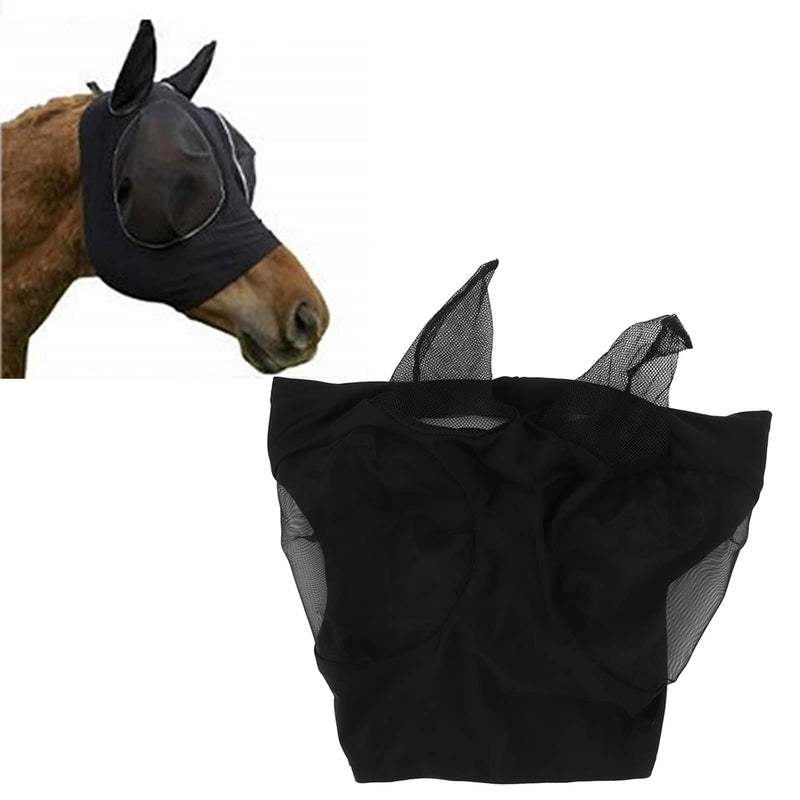 Horse Fly Mask with Ears Protection Professional Sun Comfortable and Breathable Design for Barn Horses Black 44x36cm