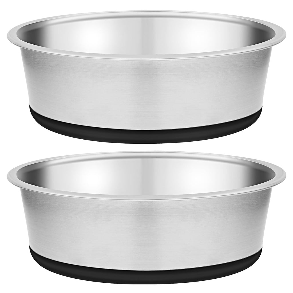 Taglory 8 Cup Stainless Steel Dog Bowls Set of 2 for Food and Water, Silicone Base Anti-Slip, Rust Resistant, Extra Thick Metal Dog Bowl for Medium Dogs, 59oz, Black