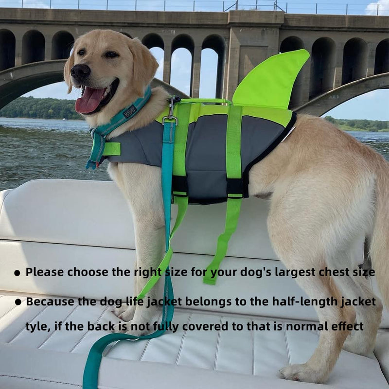 Doglay Dog Life Jacket, Ripstop Cute Shark Dog Life Jacket with Superior Buoyancy and Rescue Handle, Adjustable Dog Life Vests for Swimming Boating, Pet Flotation Vest for Small Medium Large Dogs X-Large Green-Shark - PawsPlanet Australia