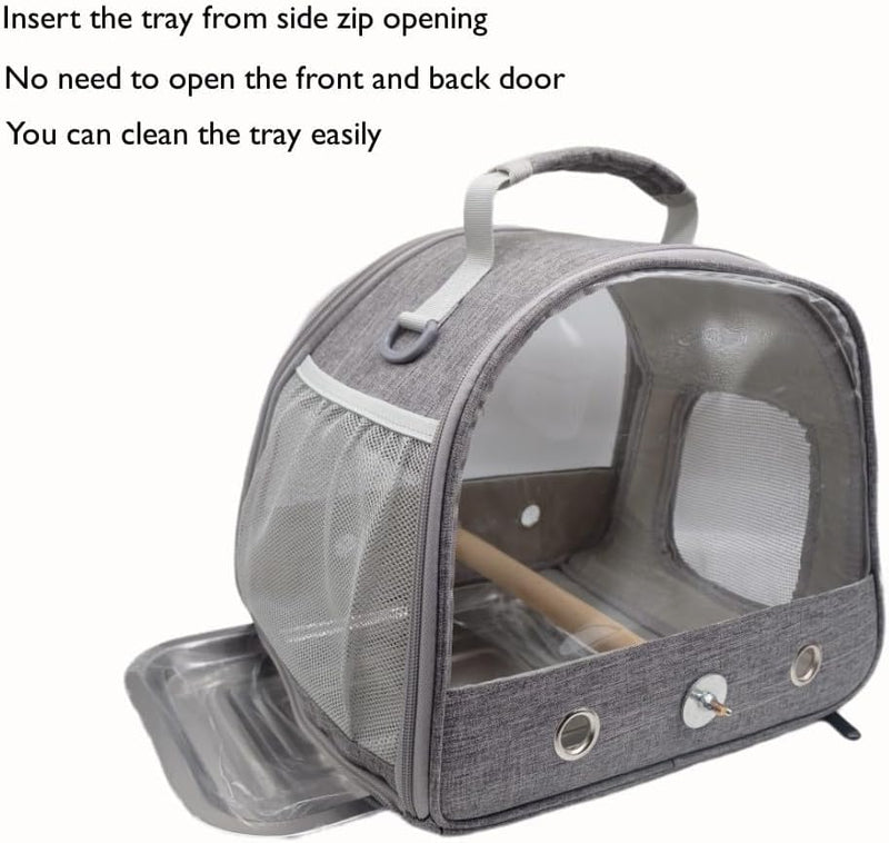 Bird Travel Carrier with Stand Perch and Stainless Tray,Portable Small Bird Parrot Parakeet Cockatiel Carrier for Hiking,Airline Approved. (Grey) - PawsPlanet Australia