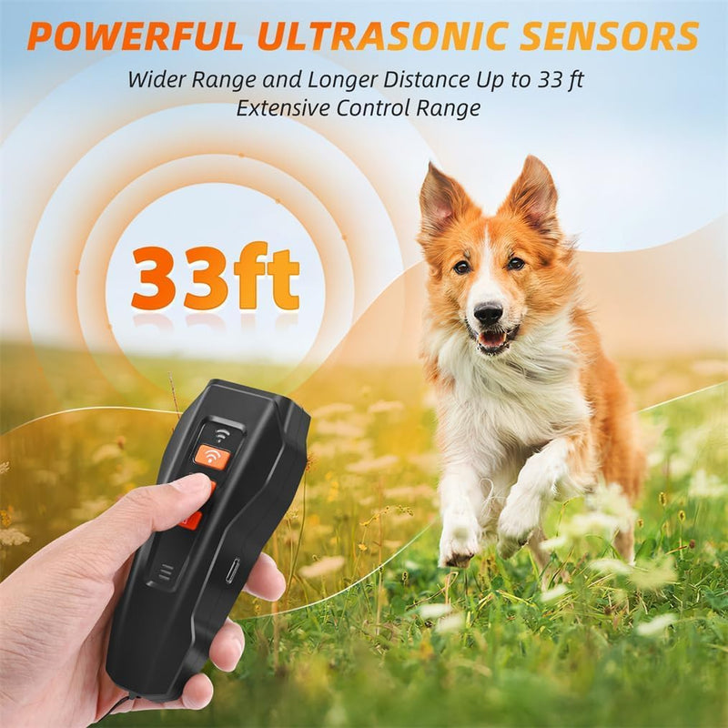 Dog Bark Deterrent Device, Ultrasonic Anti Barking, Rechargeable Anti-Barking Device for Dogs Safe & Effective Portable Anti Barking 33FT Bark Control Indoor Outdoor with Flashlight