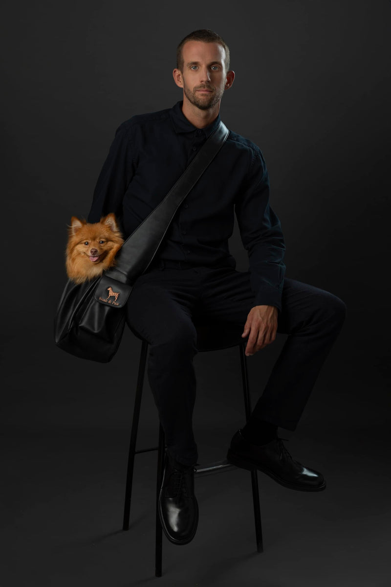 Noah & Paw Dog Sling Carrier for Small Dogs 5-18lb, Dog Sling for Small Dogs and Cats, Dog Carrier with Adjustable Padded Strap, Vegan Leather Lined with Fur, Double Safety Feature, Machine Washable Charcoal 18.0"L x 10.0"W x 6.5"H - PawsPlanet Australia