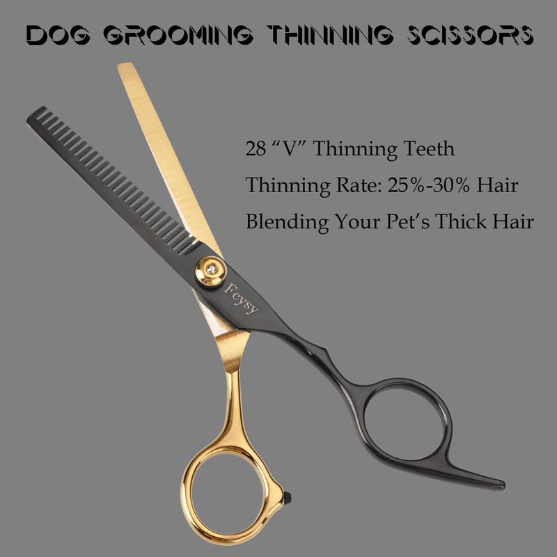 Dog Grooming Scissors Kit, Fcysy Professional Pet Shears for Cats at Home, Dog Grooming Tools with Curved & Straight Blades Scissors Thinning Shears Pet Supply Set Gold 7 Pcs - PawsPlanet Australia