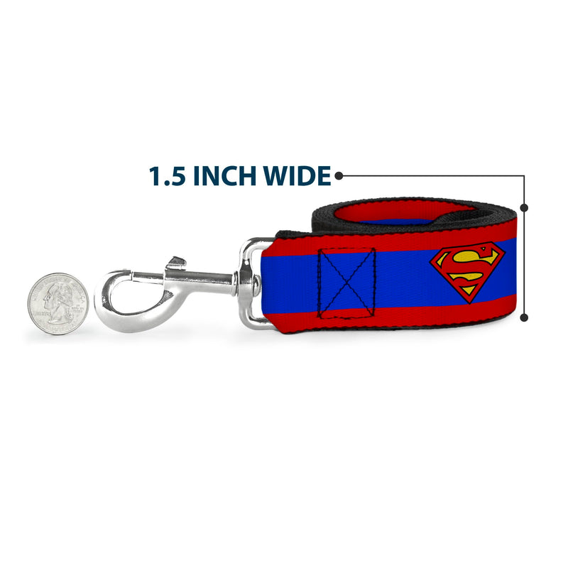 Buckle-Down Dog Leash Superman Shield Stripe Red Blue Available in Different Lengths and Widths for Small Medium Large Dogs and Cats, Multicolor, DL-6FT-WSM039-W, 6 Feet Long - 1.5" Wide - PawsPlanet Australia