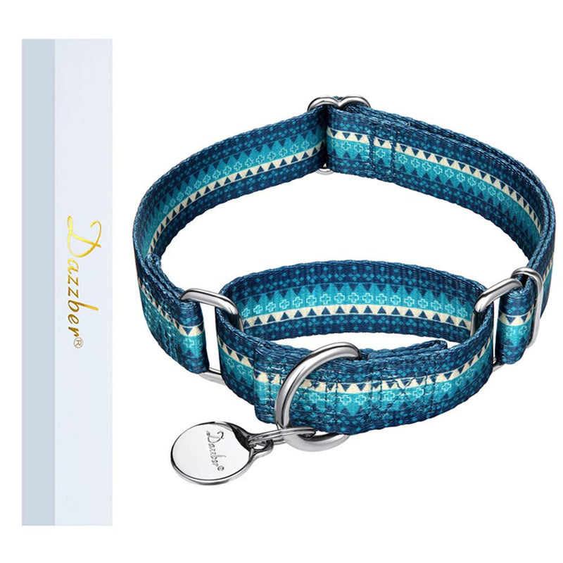 Martingale Dog Collar No Pull Pet Collar Heavy Duty Dog Martingale Collars Silky with Unique Geometric Pattern for Medium and Large Dogs (Large, Turquoise) Large: 17"-25", 1" Wide