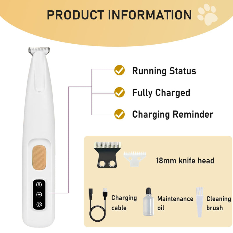 Saffory Dog Paw Trimmer, Pet Claw Trimmer with LED Light, Low Noise USB Rechargeable Pet Clipper. Suitable for Dogs and Cats, for Trimming Hair Around Paws Eyes Ears Face Buttocks. (1) 1 - PawsPlanet Australia