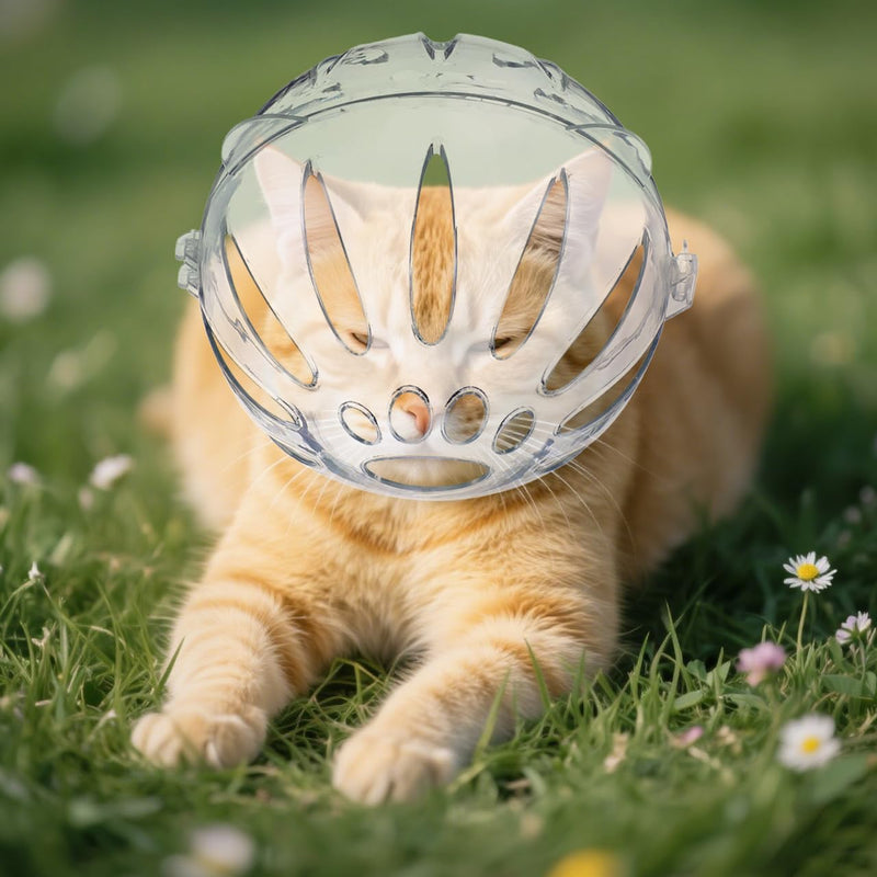 POPETPOP Cat Muzzle for Grooming: Cats Grooming Helmet - Kitten Transparent Muzzle with Breathable Hood for Kitten Dog Pet Bathing Shaving, Trimming Nails 13.5x11cm - PawsPlanet Australia