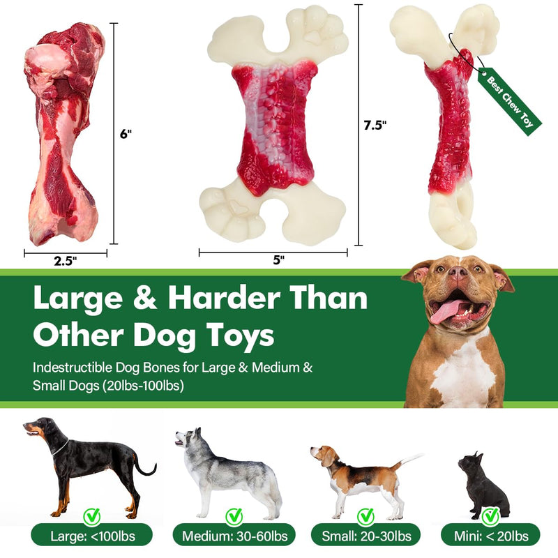 Dog Toys for Aggressive Chewers, Dog Toys for Large Dogs, Indestructible Dog Bones for Aggressive Chewers, Tough and Durable Dog Chew Toy, Real Bacon & Beef Flavors - PawsPlanet Australia