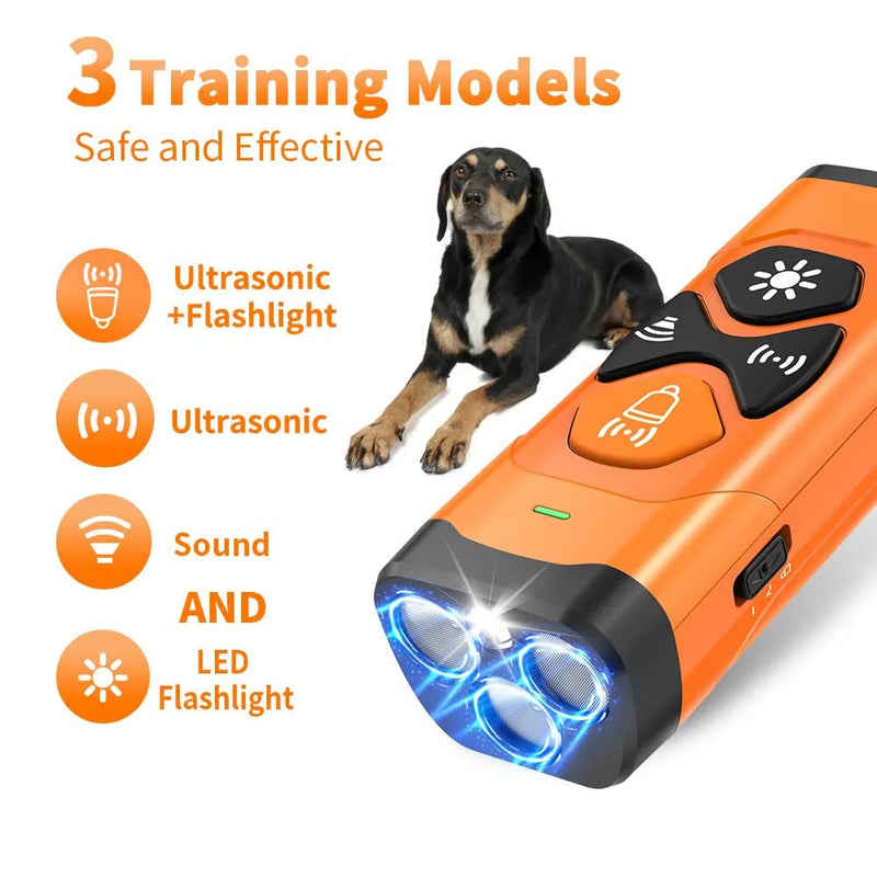 Ultrasonic Dog Bark Deterrent Device – Anti Barking Control with 3 Emitters, 4 Modes, USB-C Rechargeable, LED Flashlight – Humane No Bark Device for Training Indoor & Outdoor