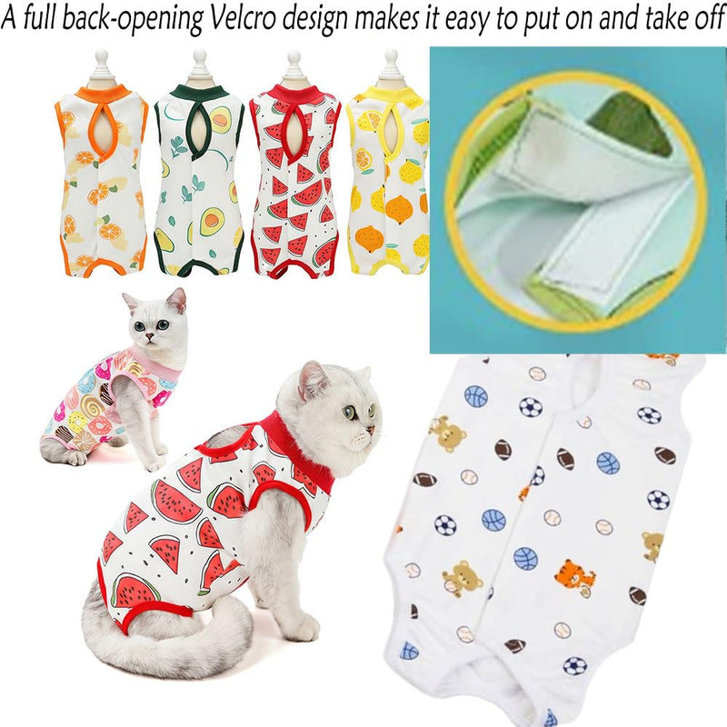 2-Pack Pet Post-Surgery Recovery Suit for Cats Dogs, Abdominal Wound Protector Anti-Licking, Soft Breathable Onesie with Adjustable Fit, Small Pets Universal Tee(Medium, Watermelon,Football) Medium