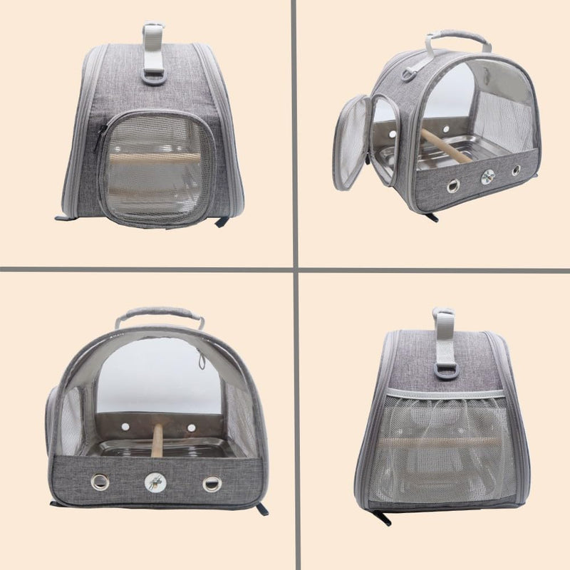Bird Travel Carrier with Stand Perch and Stainless Tray,Portable Small Bird Parrot Parakeet Cockatiel Carrier for Hiking,Airline Approved. (Grey) - PawsPlanet Australia