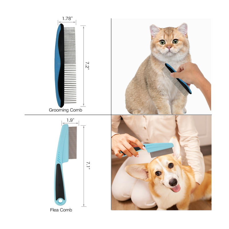 7‑in‑1 Pet Deshedding Tool, Dog Grooming Brush Set, Dog Brush Combo, Pet Deshedding Brush, Flea & Grooming Comb, Carpet & Bath Hair Remover - PawsPlanet Australia