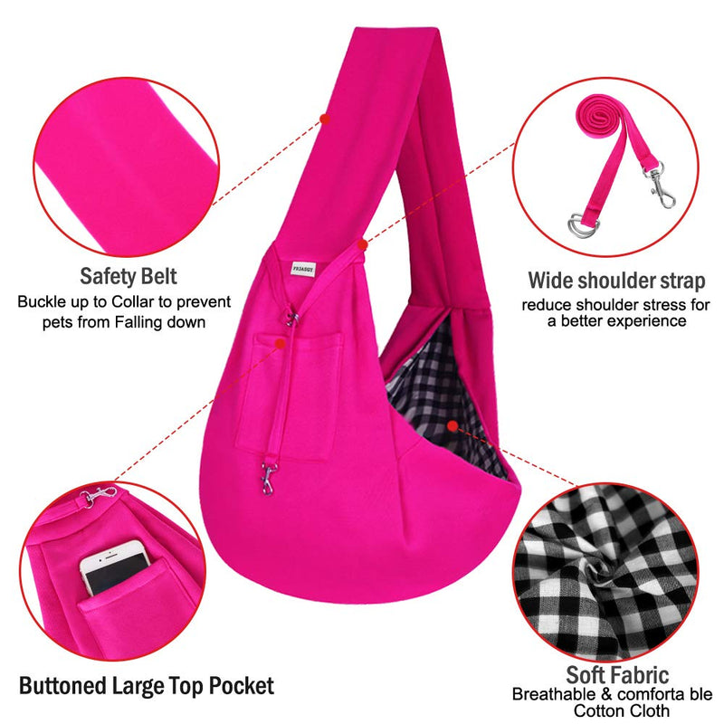 FDJASGY Small Pet Sling Carrier-Hands Free Reversible Pet Papoose Bag Tote Bag with a Pocket Safety Belt Dog Cat for Outdoor Travel (Rose Red) Rose Red - PawsPlanet Australia