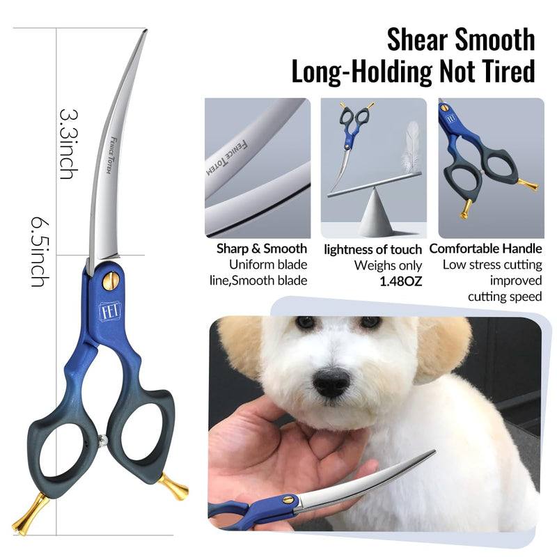 Fenice Dog Grooming Curved Scissors: 6.5" Pet Self-sharpening Split Finishing Shears for Dogs' Faces and Eyes Lightweight Ideal for Tight Spaces and Detailed Grooming Japan VG10 Alloy Steel 63HRC 6.5 inch Bb - PawsPlanet Australia