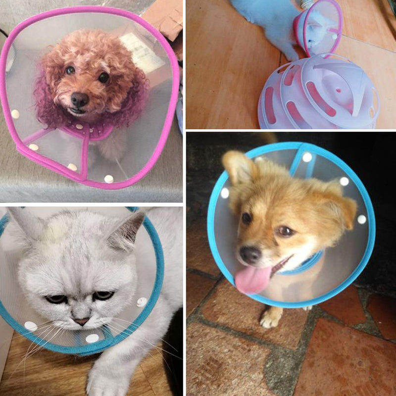 Andiker Pet Cone Recovery Dog Cone Adjustable Dog Collar Clear Padded Collar with Breathable Soft Edge Plastic Puppy Cone Protect the Neck Surgery Recovery Designed for Cats and Puppies (Small, Pink) Small