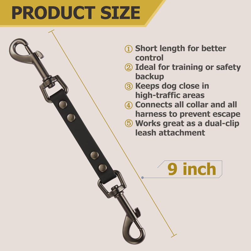 Dog Safety Collar Clip – Waterproof Backup Connector with Dual Hooks for Harness and Collar | Leash Safety Attachment for Training & Walking (Black, 9 inch) Black - PawsPlanet Australia