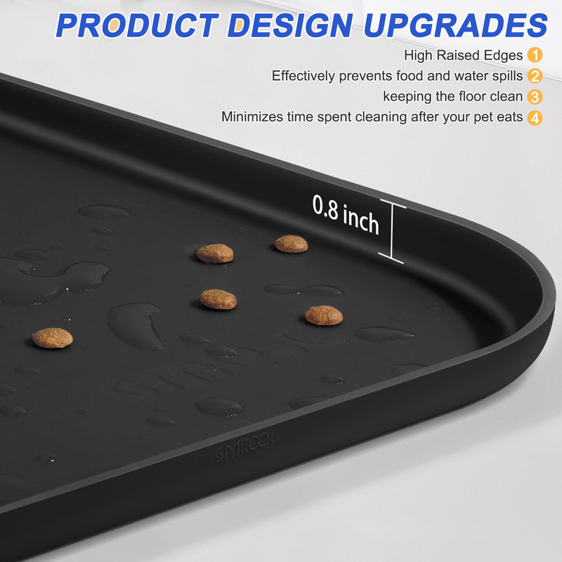 Silicone Pet Feeding Mat with Raised Edge for Food and Water, Dog Bowl Mats, Cat Bowls Placemat with High Lip for Floor Waterproof, Rubber Tray for Cats and Dogs 24 x 16 x0.8 Black 24 x 16 x 0.8 inch - PawsPlanet Australia