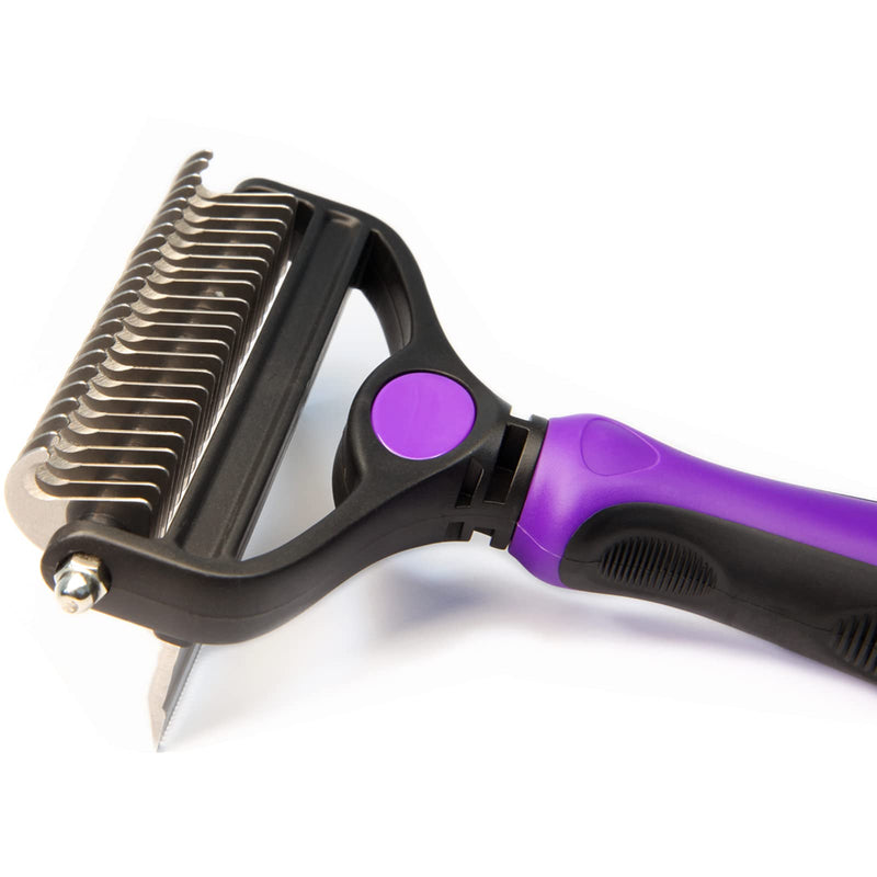 Maxpower Planet Cat Brush Deshedding and Dematting Tool for Dogs Double Sided Undercoat Rake Removes Loose Hair Large Purple - PawsPlanet Australia