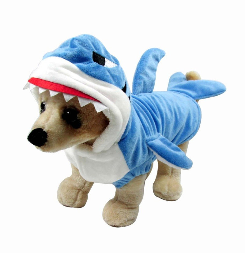 Funny Dog Cat Shark Costumes, Pet Halloween Christmas Cosplay Dress, Adorable Blue Shark Pet Costume,Animal Fleece Hoodie Warm Outfits Clothes (L Size) 12.5 in Neck Girth, 16.1 in Chest