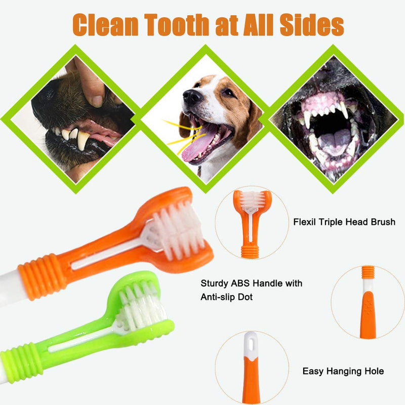 10 Pack Pet Dog Toothbrush, 2 Triple Head Pet Toothbrushes 3 Double Head Tooth Brush 5 Pack Finger Rubber Toothbrushes, Multi-Angle Dental Cleaning Brushes for Dog Cat Oral Dental Health - PawsPlanet Australia