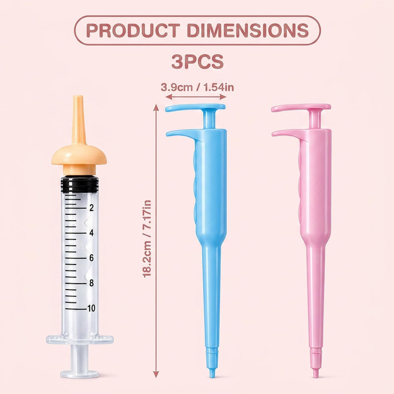 3-piece set in pink, containing a cat pill dispenser, a practical set for administering medication, easy to use with resistant pets, light blue and with 10 ml