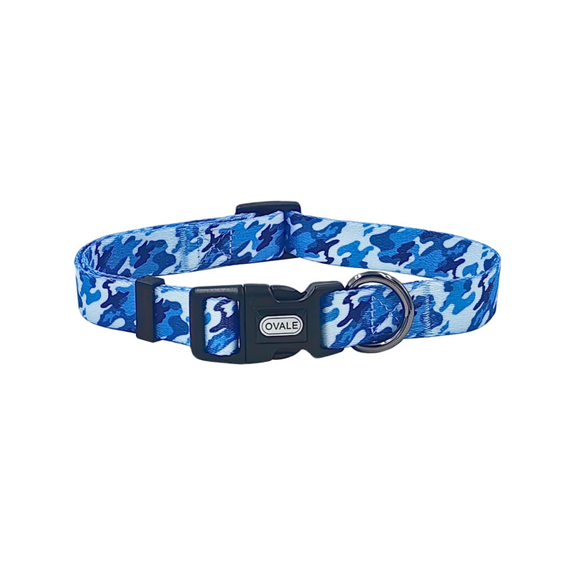 Ovale Dog Collar Leash Combo Set, Adjustable Collar and 5 ft Matching Leash, for Small Dogs.(S, Blue Camouflage) Camouflage Blue - PawsPlanet Australia