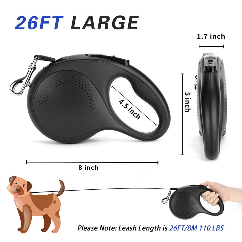 Retractable Dog Leash, 26 Feet Dog Leash for Small to Large Dogs up to 110lbs, Anti-Slip Handle One Button Lock and Release, Heavy Duty 360° Tangle-Free - PawsPlanet Australia
