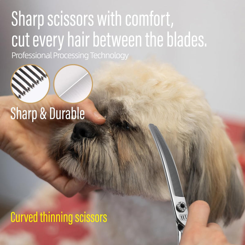 Dog Grooming Scissors: 7.5 inch Professional Pet Curved Thinning Shears Made Of Japanese 440C Advanced Stainless Steel for Dogs Cats and Other Pets - PawsPlanet Australia
